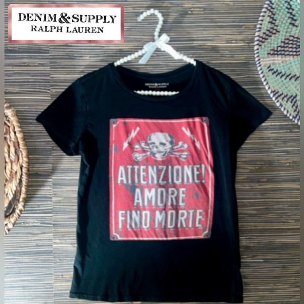 Ralph Lauren Denim&Supply XS Red/Black t-shirt ‘Attention Love Until Death’